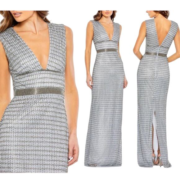 MAC DUGGAL 5625 Beaded Plunging Evening Gown, Size 10, New with Tag MSRP $598 - Picture 1 of 13
